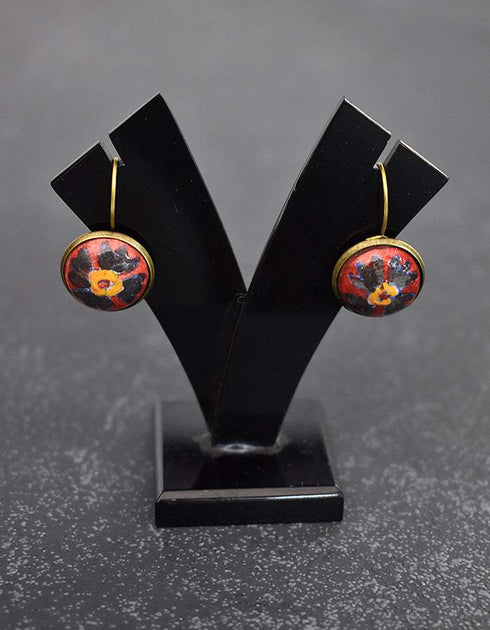 Button Pendant Earrings ( Red & Black )